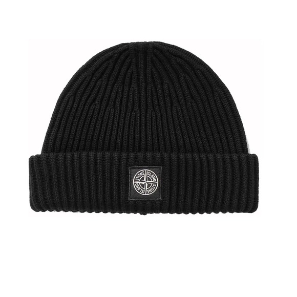 Stone Island Black Ribbed Beanie